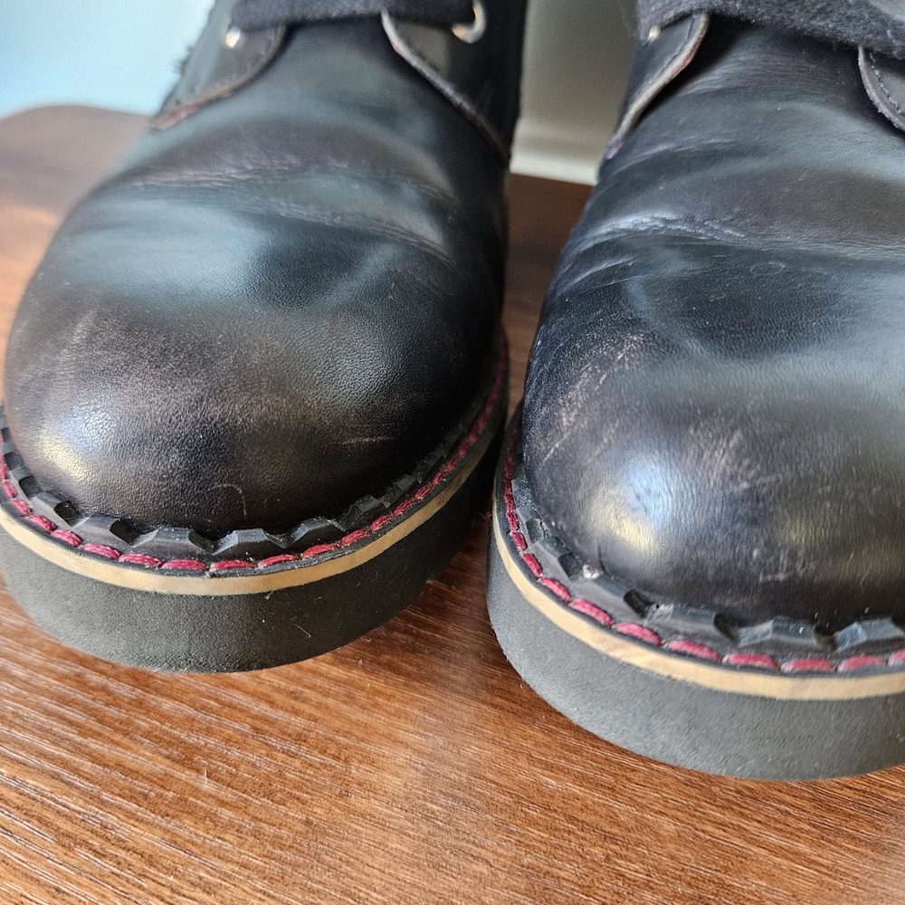 Pikolinos Black Leather Studded Combat Boots Side Zip Lug Sole Size 38 *FLAW* - Picture 4 of 9